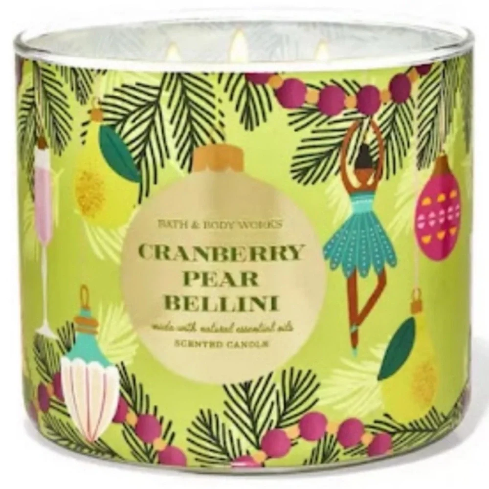 Bath & Body Works Cranberry Pear Bellini 3 Wick Candle With Decorative Lid